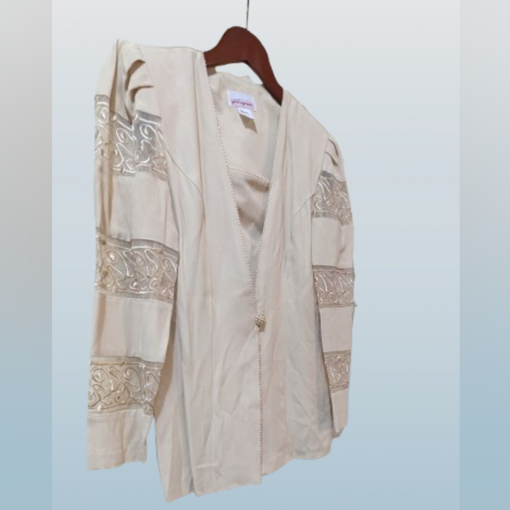 NWT Rare Vntg 80s Apostrophe Petite Perceptions Cream Jacket Pearl Accents